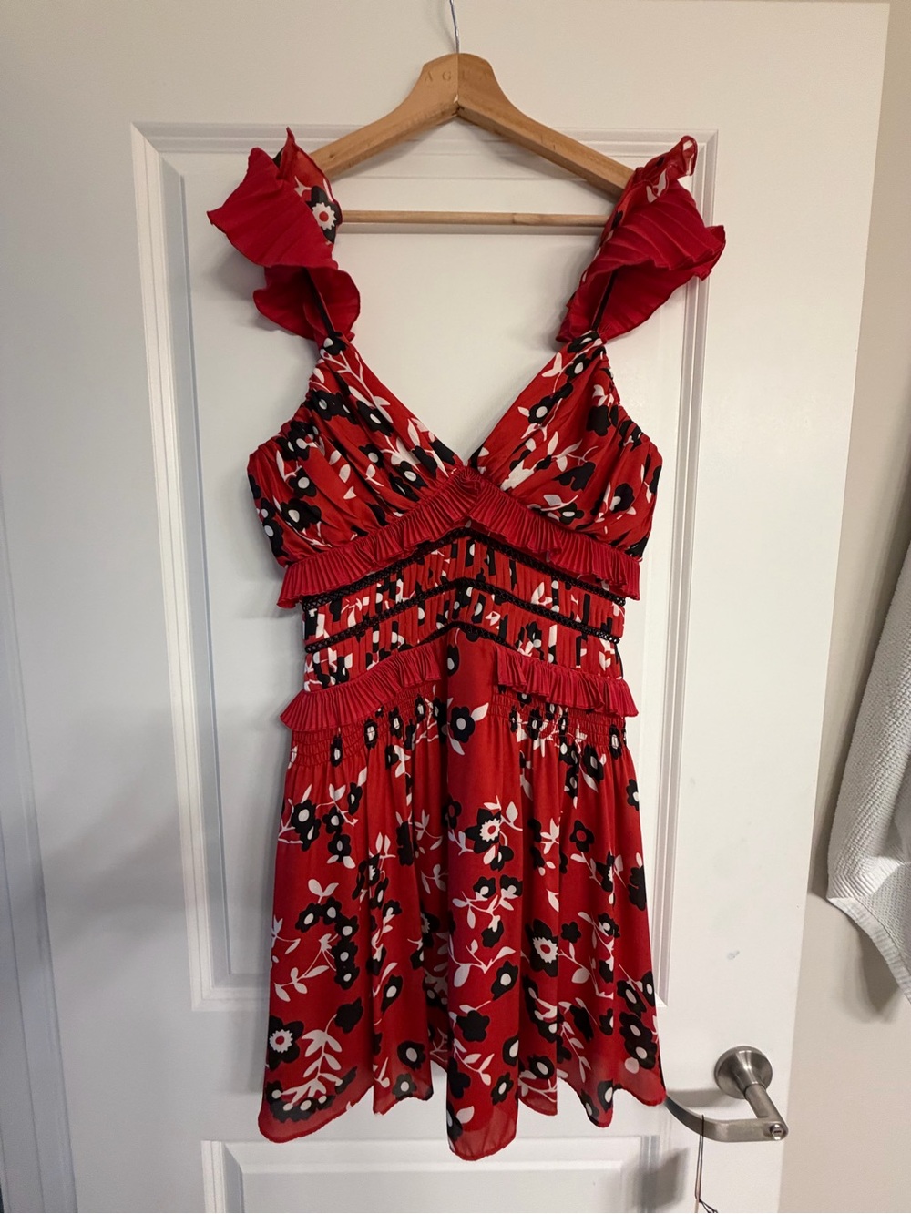 Self-Portrait Red Floral Ruffle Mini Dress